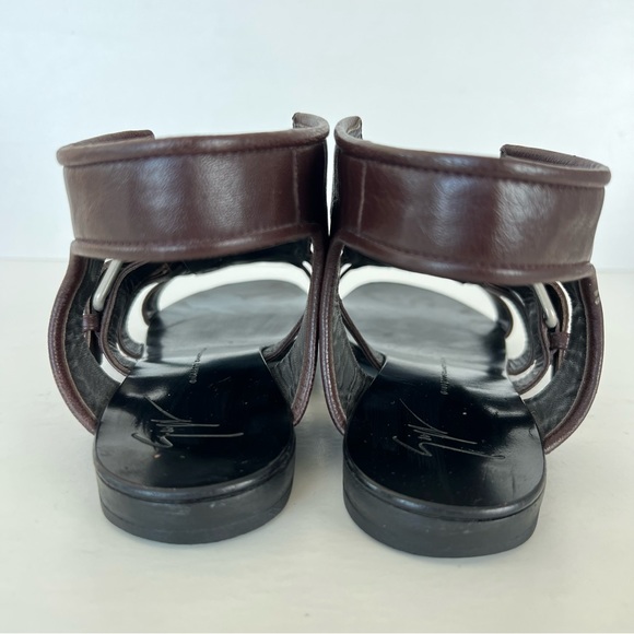 GIUSEPPE ZANOTTI Gladiator Burgundy Leather Buckle Strap Flats Sandals Sz 40 - Picture 4 of 13